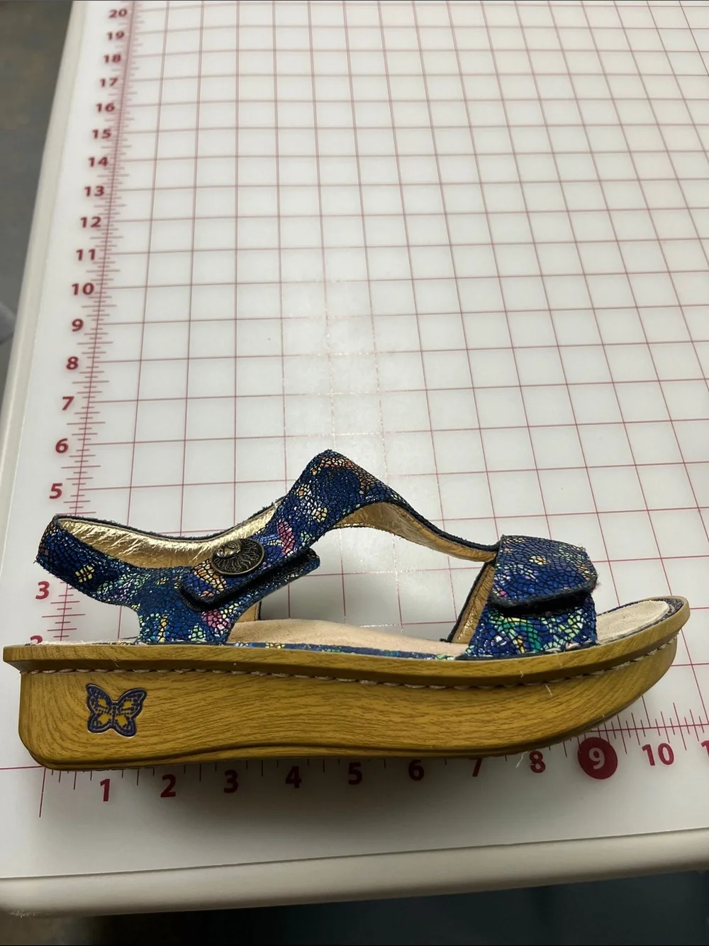 ALEGRIA Kendra Summer Casual Birdland Multi Navy T-Strap Wedge Slip-On Sandals 8